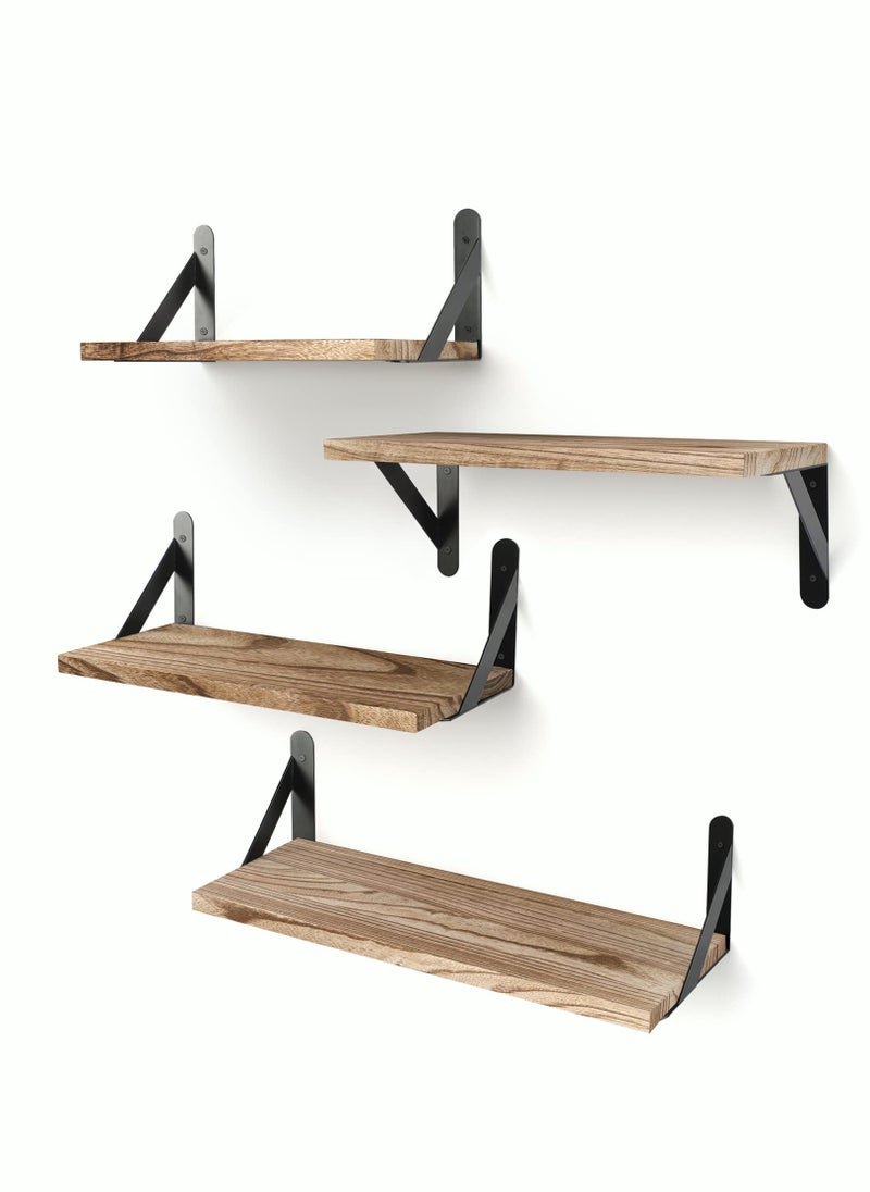 MIXDE Floating Shelves Rustic Wood Shelves 4 Sets of Wall Mounted Shelf for Bathroom Decor Bedroom Living Room and Plants  - Image 1