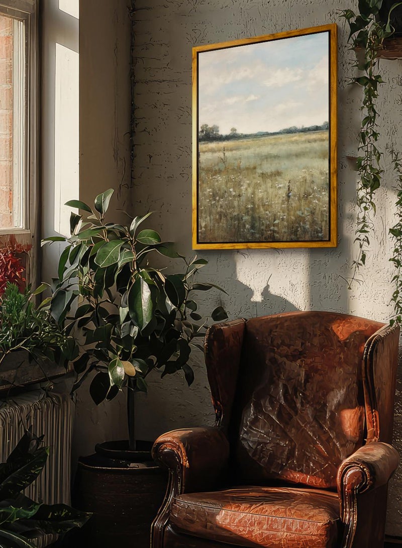 لوحة كانفاس على إطار خشبي بإطار خارجي باللون الخشبي وتصميم كلاسيكي للزهوروالنباتات - Image 2