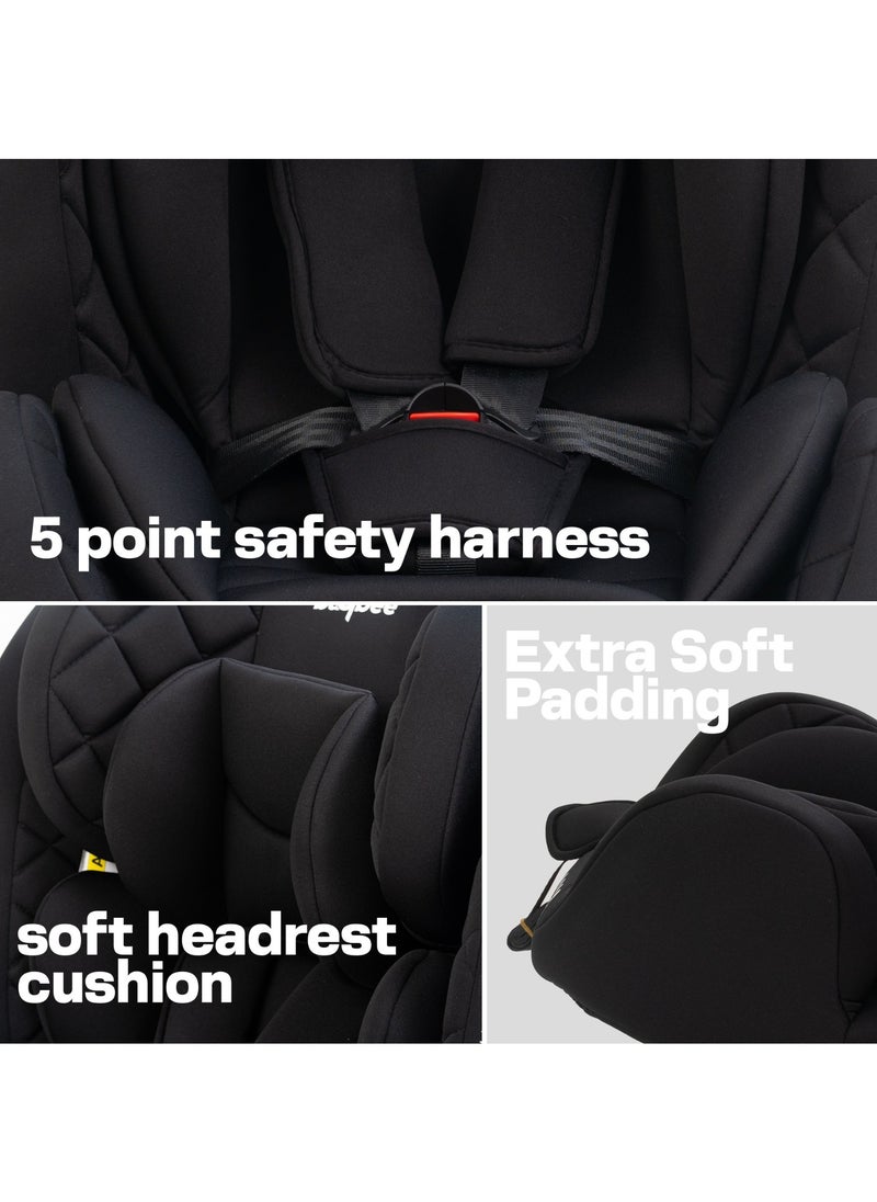 BAYBEE - Convertible Car Seat for Baby 0 to 12 Years with ISOFIX, 3 Position Recline, Headrest Adjustable ECE R44/04 Safety Certified Travel Baby Car Seat for Toddlers Kids Boys Girls Pure Black - Image 1