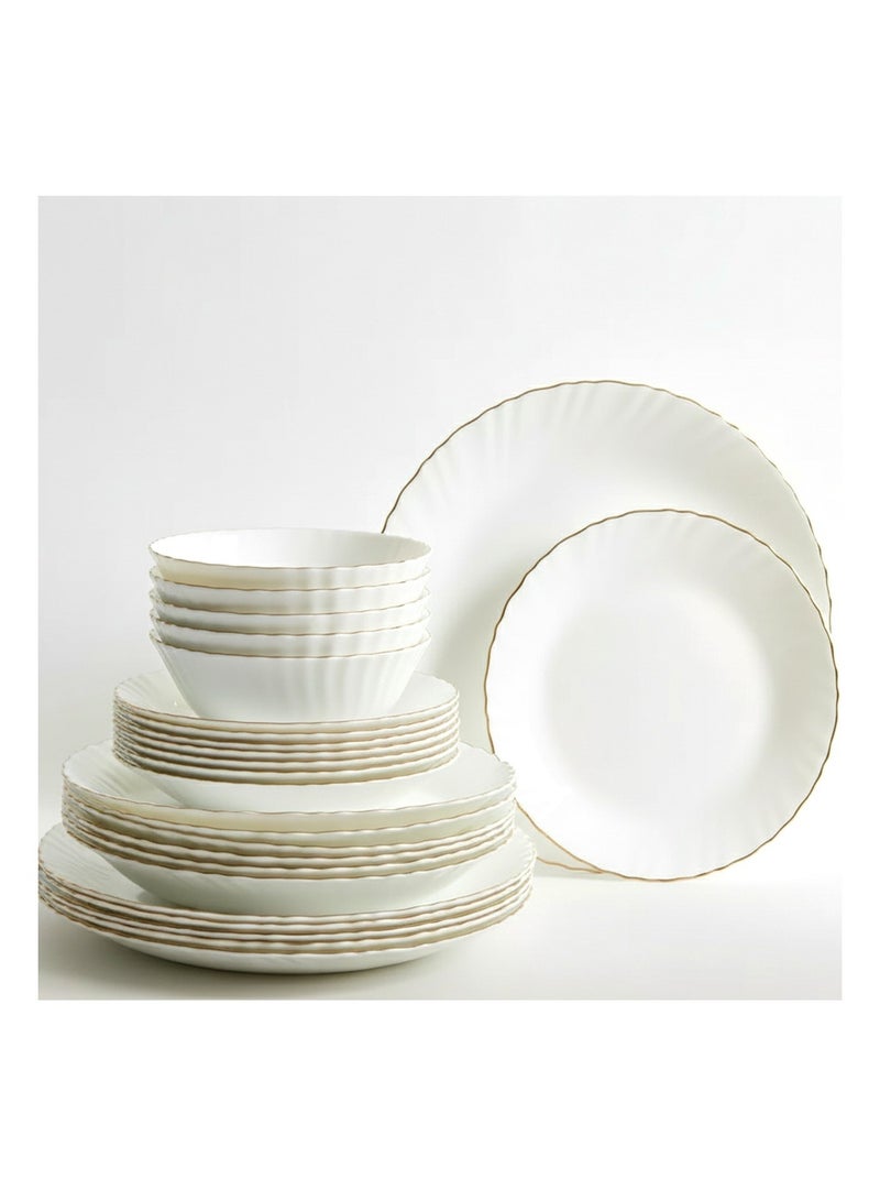 Houzi مجموعة عشاء هوزي 20 قطعة بحافة ذهبية من الأوبال تتضمن 6 أطباق عشاء و6 أطباق حلوى و6 سلطانيات و2 وعاء تقديم - Image 1