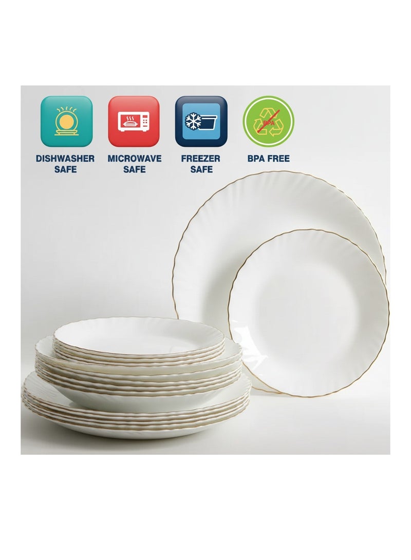 Houzi مجموعة عشاء هوزي 20 قطعة بحافة ذهبية من الأوبال تتضمن 6 أطباق عشاء و6 أطباق حلوى و6 سلطانيات و2 وعاء تقديم - Image 2