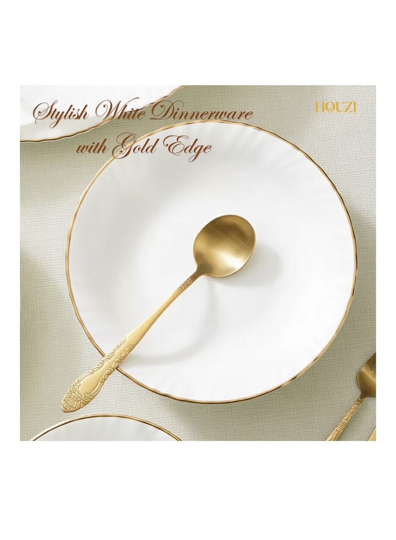 Houzi مجموعة عشاء هوزي 20 قطعة بحافة ذهبية من الأوبال تتضمن 6 أطباق عشاء و6 أطباق حلوى و6 سلطانيات و2 وعاء تقديم - Image 3