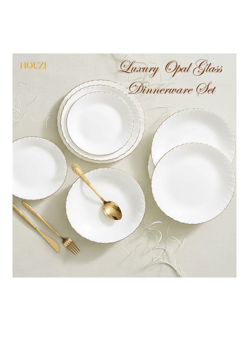 Houzi مجموعة عشاء هوزي 20 قطعة بحافة ذهبية من الأوبال تتضمن 6 أطباق عشاء و6 أطباق حلوى و6 سلطانيات و2 وعاء تقديم - Image 4