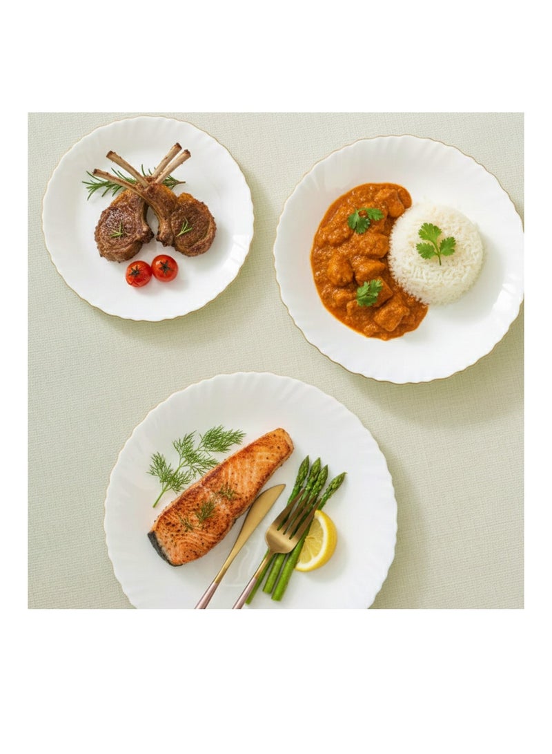 Houzi مجموعة عشاء هوزي 20 قطعة بحافة ذهبية من الأوبال تتضمن 6 أطباق عشاء و6 أطباق حلوى و6 سلطانيات و2 وعاء تقديم - Image 5