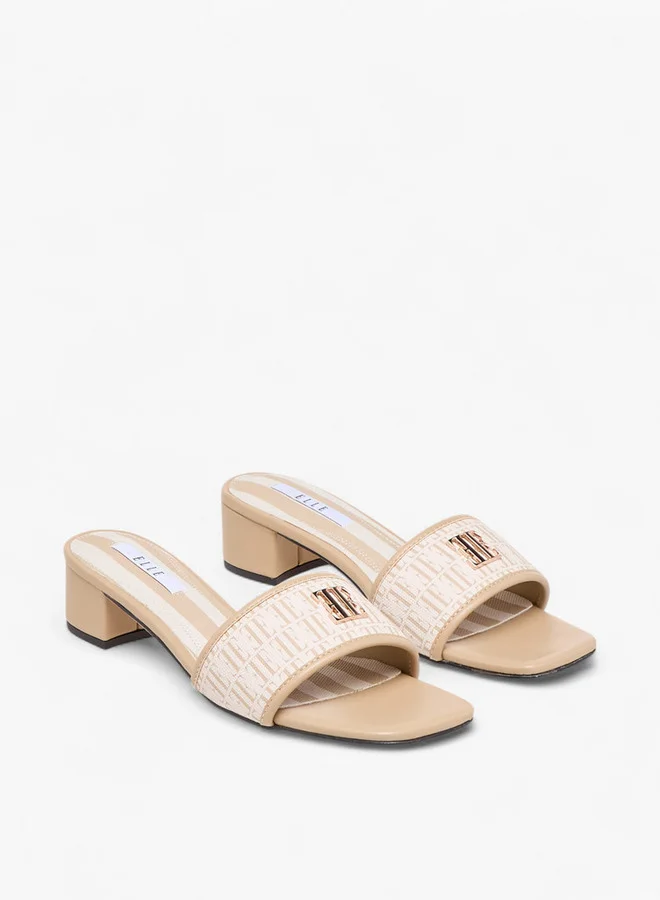 ELLE Women's Monogram Print Slide Sandals with Block Heels