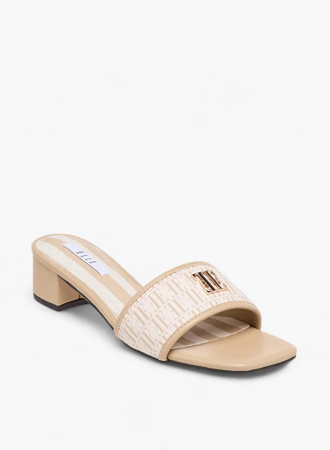 ELLE Women's Monogram Print Slide Sandals with Block Heels