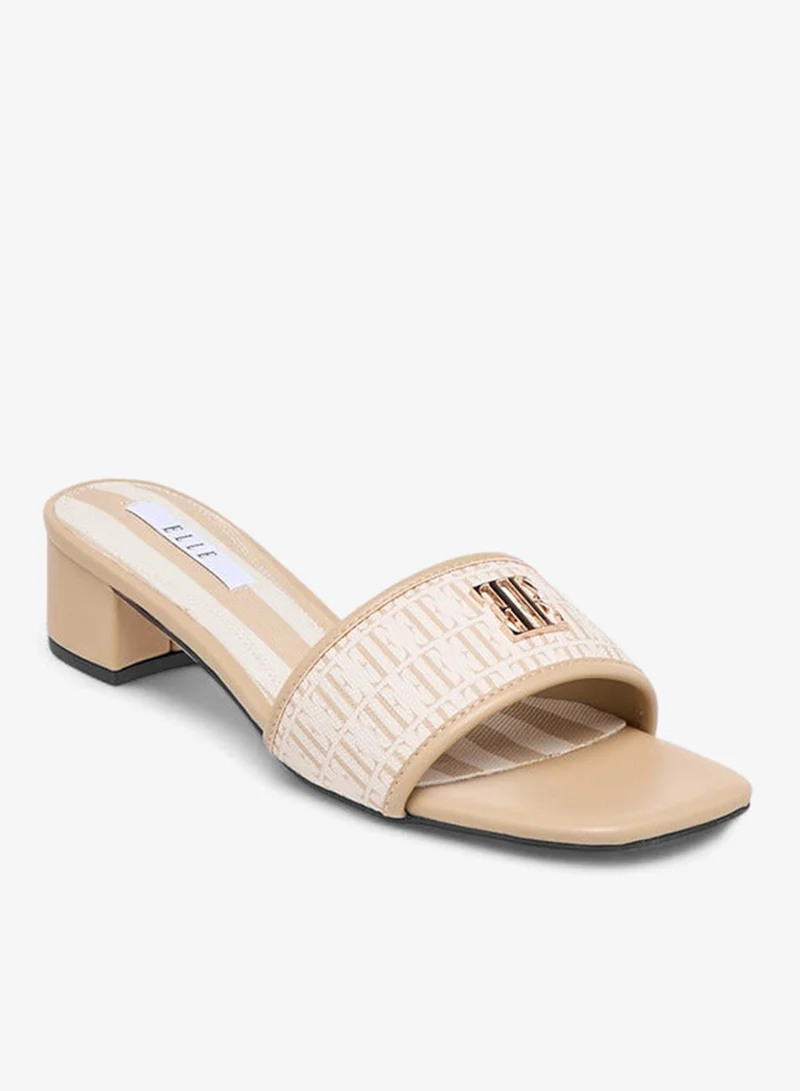 ELLE Women's Monogram Print Slide Sandals with Block Heels