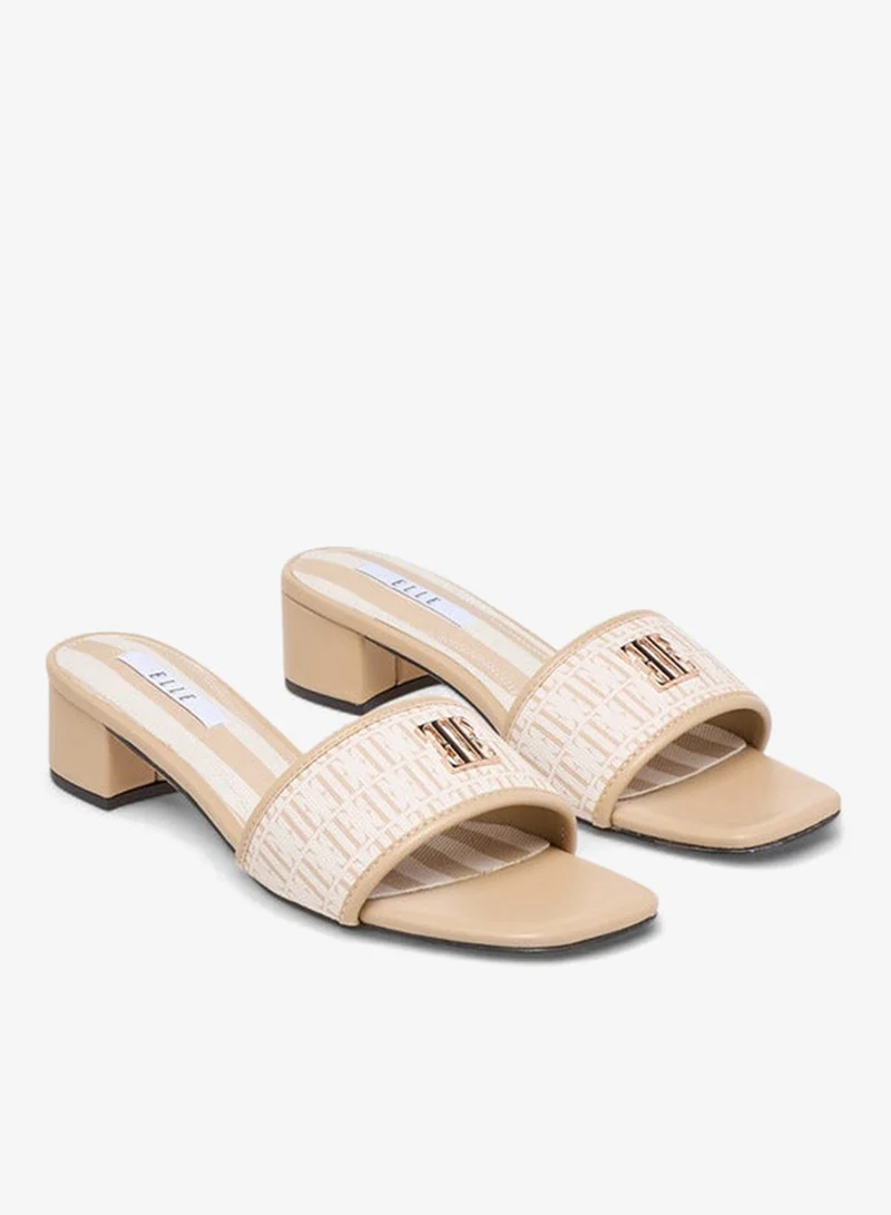 ELLE Women's Monogram Print Slide Sandals with Block Heels
