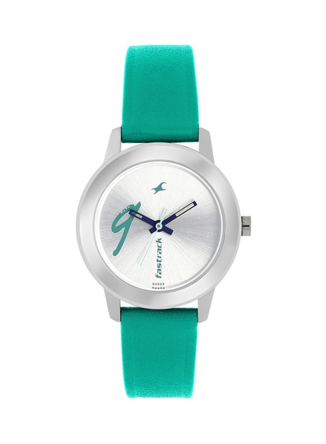 Fastrack Fashion Analogue White Round Dial Green Leather Strap Watch for Women -68008SL06 - Image 1