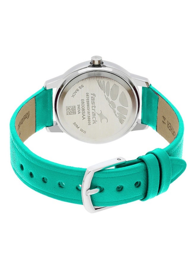 Fastrack Fashion Analogue White Round Dial Green Leather Strap Watch for Women -68008SL06 - Image 4