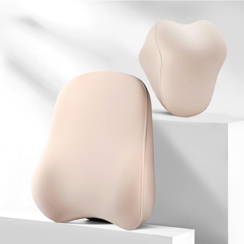 2 Pack Truck Headrest & Lumbar Support Cushion for Freightliner Cascadia Evolution 2013–2022, Memory Foam Ergonomic Car Headrest and Lumbar Support for Driving Fatigue Relief,C Beige - Image 1