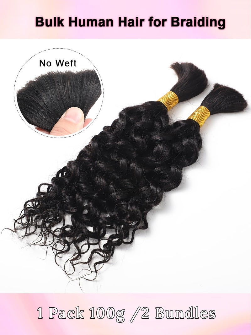 YNiSew Wet and Wavy 100 Percent Human Braiding Hair Human Hair Braiding Hair Full Water Wave Bulk Human Hair For Braiding Wet Wavy 100g 2 Bundles No Weft Braiding Hair Human Hair Extensions YNiSew - Image 3