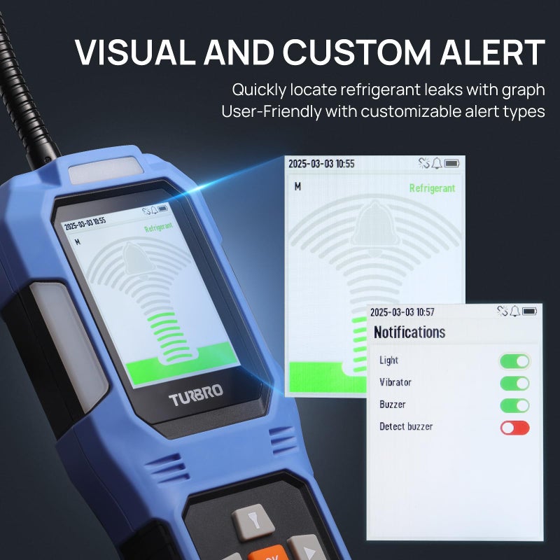 TURBRO Refrigerant Leak Detector with Alarms, Halogen Freon Sniffer with Heated Diode Sensor, Detects CFCs HCFCs HFCs HCs HFOs, for Home and Automotive AC Systems, FLA-BDT20 - Image 3