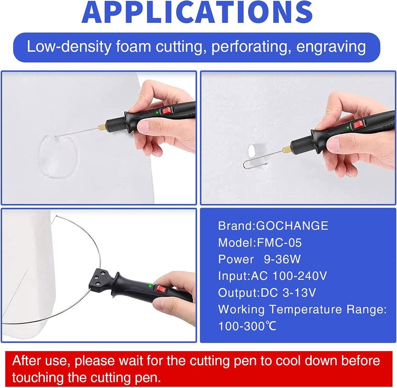 GOCHANGE 4 in 1 Foam Cutter Set with Digital Voltage Controller, Electric Cutting Machine Pen Tools Kit, 100-240V /18W Styrofoam Cutting Pen with Electronic Voltage Transformer Adaptor - Image 5