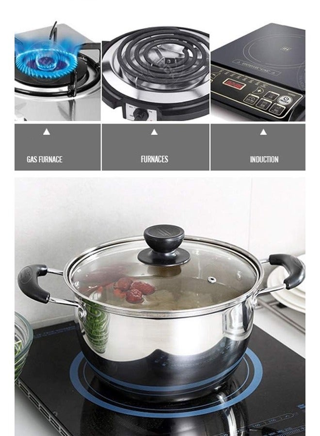 قدر طبخ ستيل بغطاء زجاجي ومقابض مقاومة للحرارة، وعاء طبخ الحساء والكبسة، والإيدام، متعدد الاستخدامات، عالي الجودة، القطر 20سم - Image 2