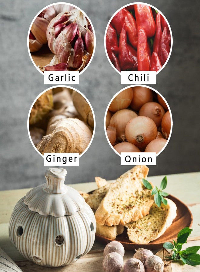 Cormomu Garlic Storage Pod Ceramic Garlic Keeper with Lid Large Garlic Container for Counter, White - Image 5