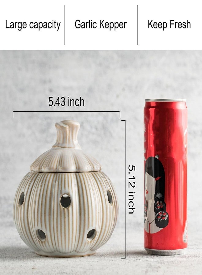 Cormomu Garlic Storage Pod Ceramic Garlic Keeper with Lid Large Garlic Container for Counter, White - Image 4