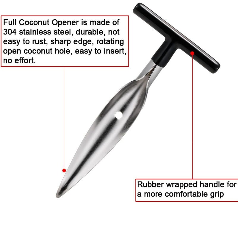 CJFocus 2 Pack Coconut Opener Tool Set with 4 Reusable Straws & Brush, Food Grade Stainless Steel Coco Nut Bottle Opener for Young Thai Green Fresh Coconut Water, Safe and Convenient Coco Drill Punch Tool - Image 3