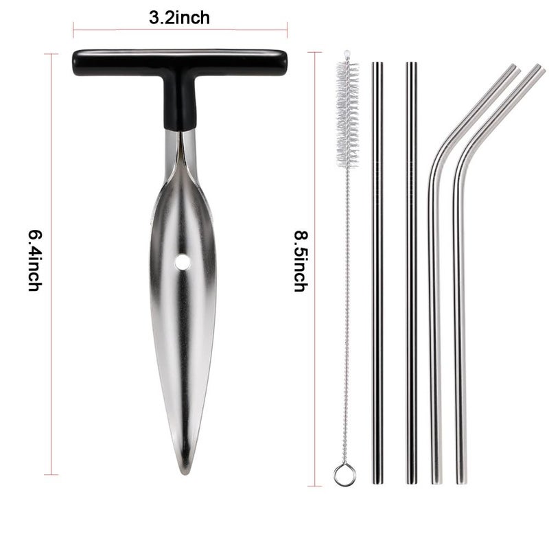 CJFocus 2 Pack Coconut Opener Tool Set with 4 Reusable Straws & Brush, Food Grade Stainless Steel Coco Nut Bottle Opener for Young Thai Green Fresh Coconut Water, Safe and Convenient Coco Drill Punch Tool - Image 2