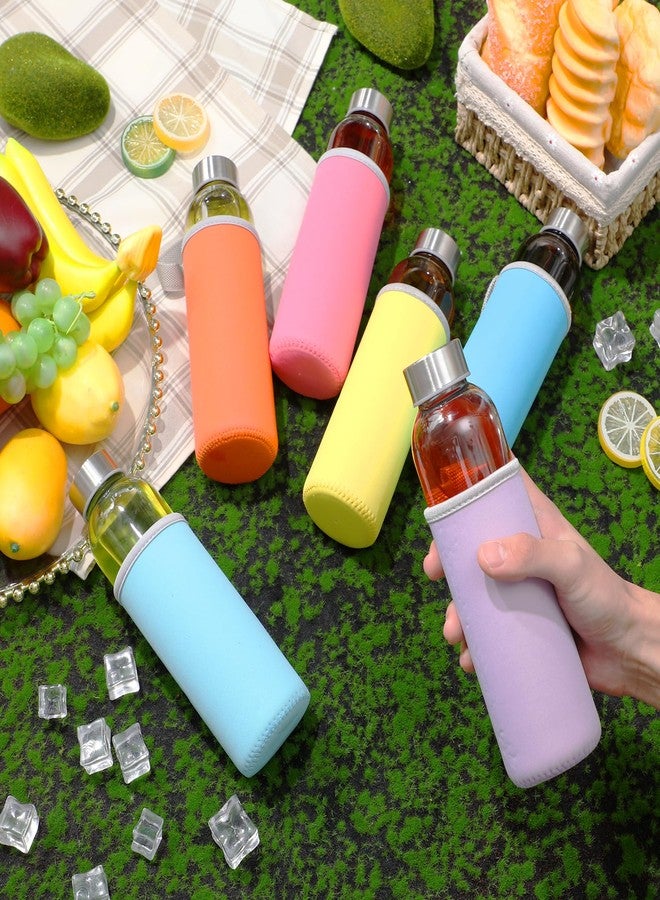 فيسيشي مجموعة فيسيتشي المكونة من 12 زجاجة مياه زجاجية شفافة سعة 18 أونصة، زجاجات عصير زجاجية قابلة لإعادة الاستخدام مع غطاء واقٍ وأغطية من الفولاذ المقاوم للصدأ مانعة للتسرب للحليب والعصائر والمشروبات والشاي (ملونة، كلاسيكية) - Image 4