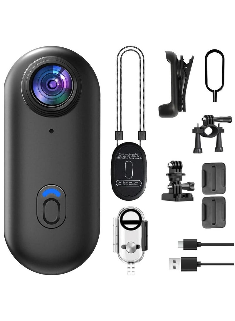 أو أوزون 4K Mini Action Camera|Ultra-Light Thumb-Sized Body Cam with WiFi, 360° Rotating Clip, Magnetic Mount, Waterproof Camera for Cycling, Vlogging & Sports - Black - Image 1