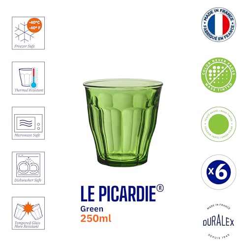 Duralex® France Picardie Green Tumbler 250ML, Set of 6 Glasses | Ideal for Hot or Cold Drinks, Tea, Coffee, Juice, Cocktails, Mocktails | Ultra Scratch Resistant | Tempered Glass - Image 5