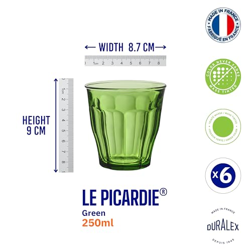 Duralex® France Picardie Green Tumbler 250ML, Set of 6 Glasses | Ideal for Hot or Cold Drinks, Tea, Coffee, Juice, Cocktails, Mocktails | Ultra Scratch Resistant | Tempered Glass - Image 4