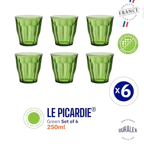 Duralex® France Picardie Green Tumbler 250ML, Set of 6 Glasses | Ideal for Hot or Cold Drinks, Tea, Coffee, Juice, Cocktails, Mocktails | Ultra Scratch Resistant | Tempered Glass - Image 2