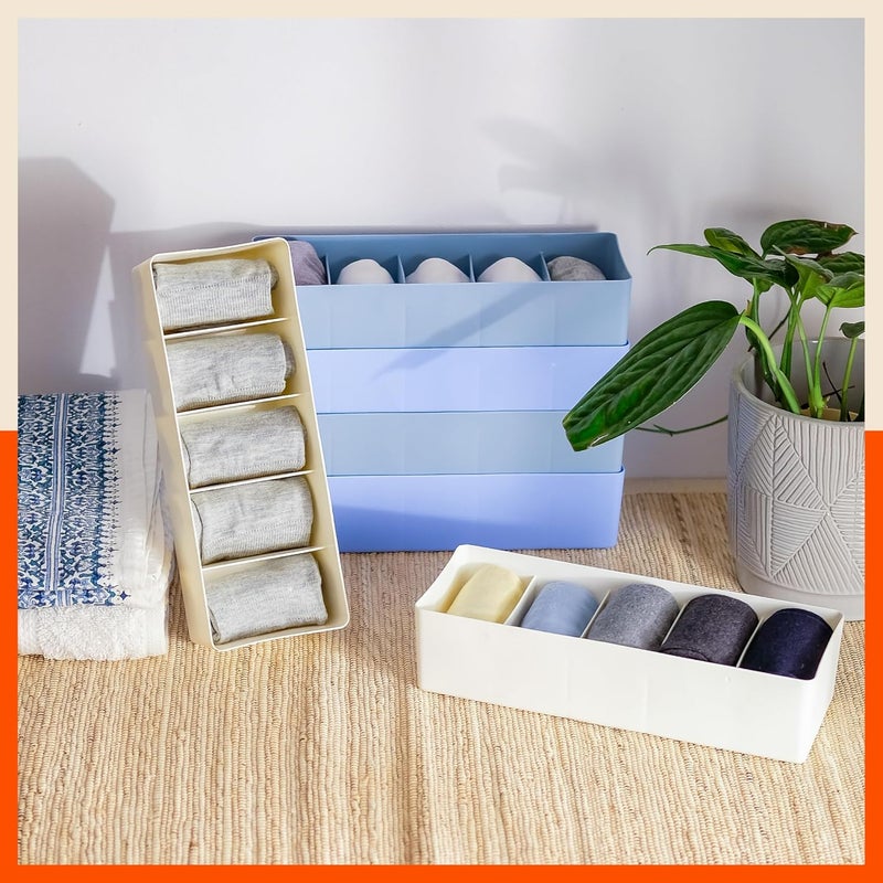 Bathla DORI (Set of 16) Multi-purpose Stackable Drawer Storage Organiser | Organise Socks, Innerwear, Tie, Handkerchief, Jewellery, Stationary, Belt etc.| Jade | 5 Grids – Stomo - Image 1