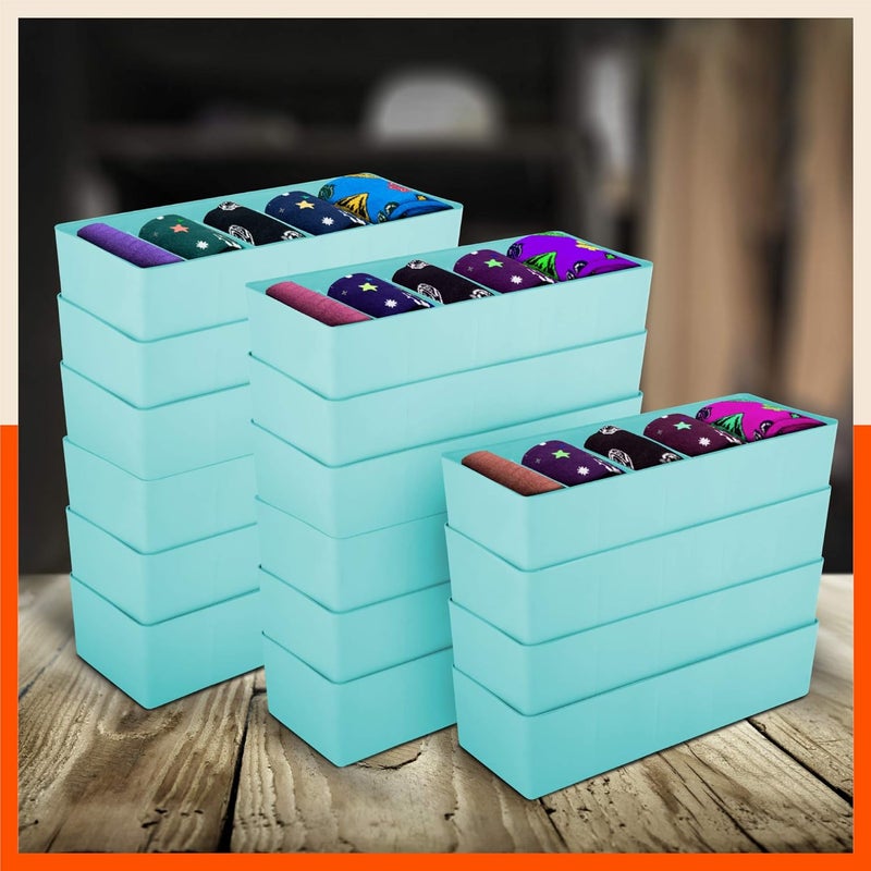 Bathla DORI (Set of 16) Multi-purpose Stackable Drawer Storage Organiser | Organise Socks, Innerwear, Tie, Handkerchief, Jewellery, Stationary, Belt etc.| Jade | 5 Grids – Stomo - Image 2