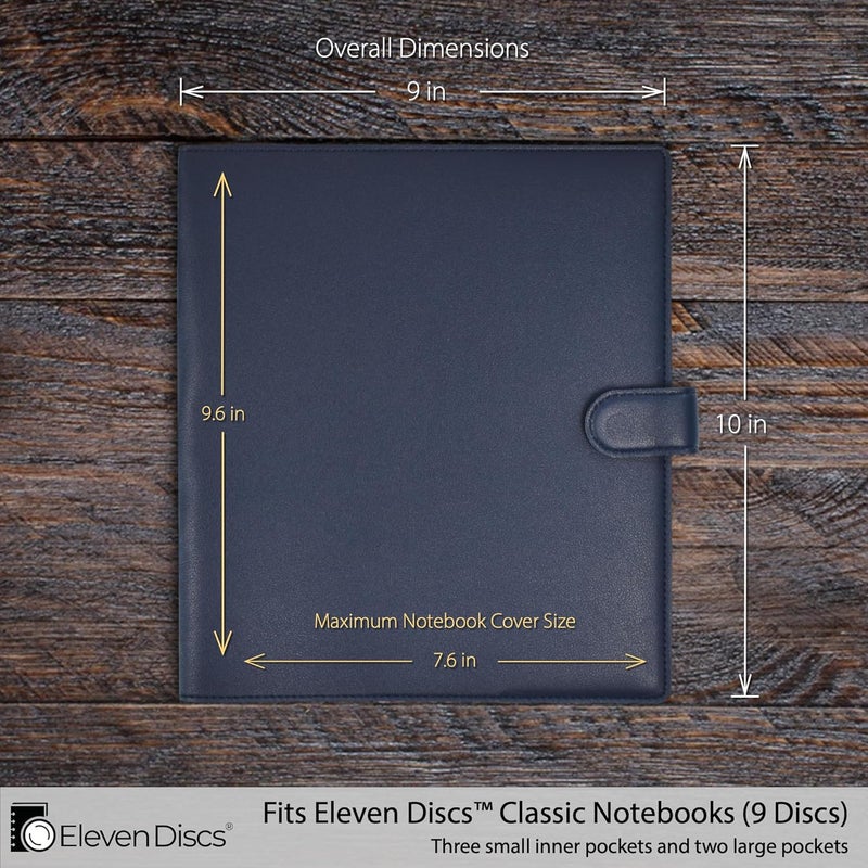 إيليفن ديسكس غلاف مفكرة إحدى عشر قرصًا™ من الجلد الصناعي الفاخر بحلقات قرصية متعددة الجيوب ومشبك زر آمن - لا تشمل المفكرة (المقاس الكلاسيكي، أزرق بحري) - Image 3