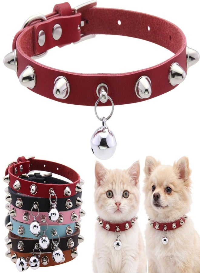 WeimoMonkey Red XS Spiked Cat Collar with Bell Small Rivet Spike Dog Studded Puppy Girl Female Boy Little Cat Kitten Adjustable Collars Pu Leather for XSmall Small Breed Male Spiky Stud Mushrooms Collar - Image 1