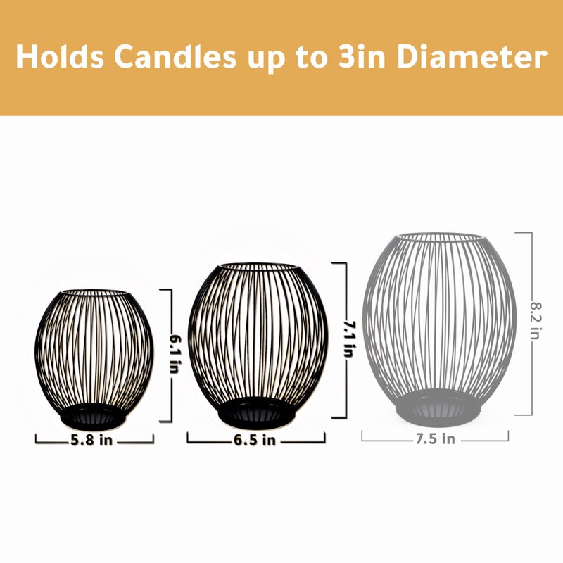 OLEEK Outdoor Candle Holder Decor Set - Black Candle Holder - Candles Holders for Table Centerpiece - Hurricane Candles Holder for Pillar Candles Cage Candle Holders Black Wire Decorative - Image 3