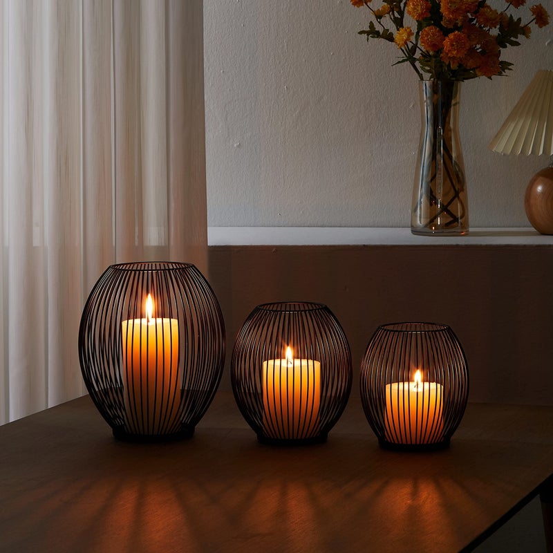 OLEEK Outdoor Candle Holder Decor Set - Black Candle Holder - Candles Holders for Table Centerpiece - Hurricane Candles Holder for Pillar Candles Cage Candle Holders Black Wire Decorative - Image 2