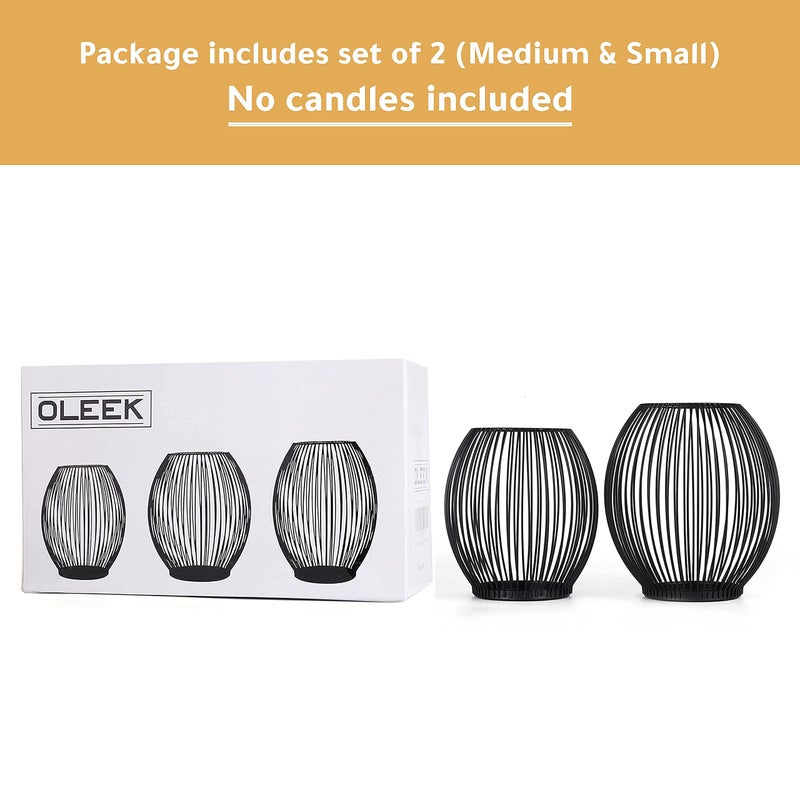 OLEEK Outdoor Candle Holder Decor Set - Black Candle Holder - Candles Holders for Table Centerpiece - Hurricane Candles Holder for Pillar Candles Cage Candle Holders Black Wire Decorative - Image 5