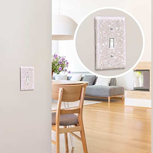 Yookeer Shiny Rhinestones Wall Plate Light Switch Cover Plate Decorative Wall Bling Outlet Cover for Bedroom Accessories Home Decor(Single Gang Toggle,Silver) - Image 3