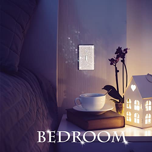 Yookeer Shiny Rhinestones Wall Plate Light Switch Cover Plate Decorative Wall Bling Outlet Cover for Bedroom Accessories Home Decor(Single Gang Toggle,Silver) - Image 4
