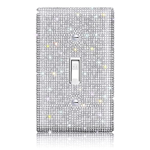 Yookeer Shiny Rhinestones Wall Plate Light Switch Cover Plate Decorative Wall Bling Outlet Cover for Bedroom Accessories Home Decor(Single Gang Toggle,Silver) - Image 1