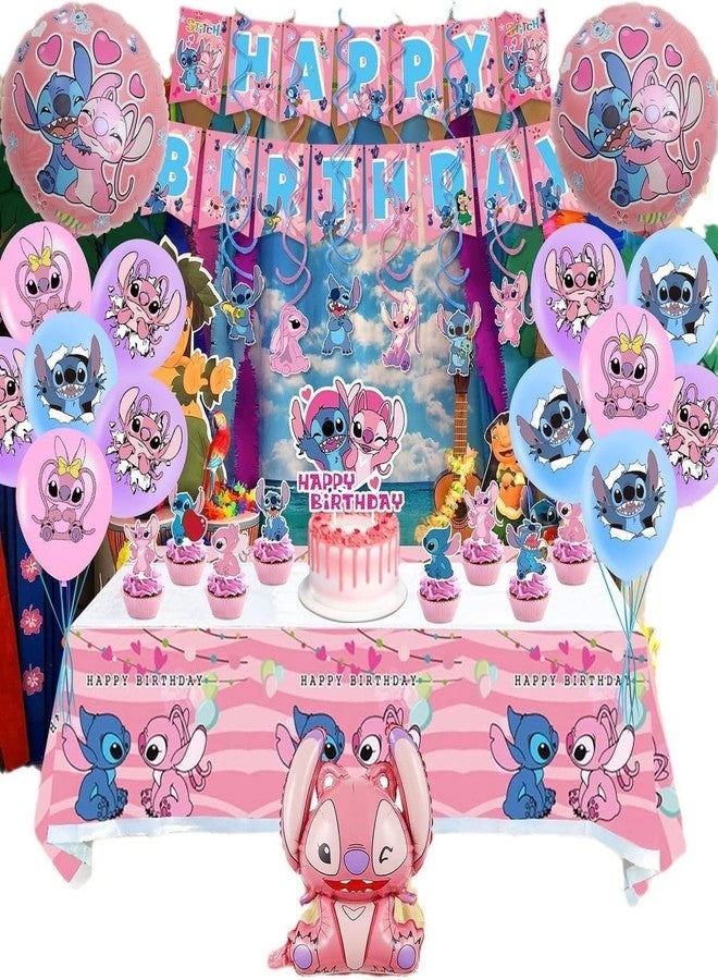 Lilo & Stitch 101PCS Stitch Party Supplies, Birthday Decorations Set Include Banner, Balloons, Stickers, Hanging Swirls, Cake Cupcake Toppers, Tablecloth for Girls Pink Stitch Theme Party - Image 5
