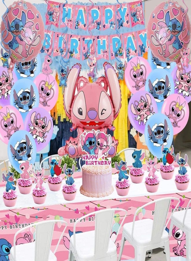 Lilo & Stitch 101PCS Stitch Party Supplies, Birthday Decorations Set Include Banner, Balloons, Stickers, Hanging Swirls, Cake Cupcake Toppers, Tablecloth for Girls Pink Stitch Theme Party - Image 4