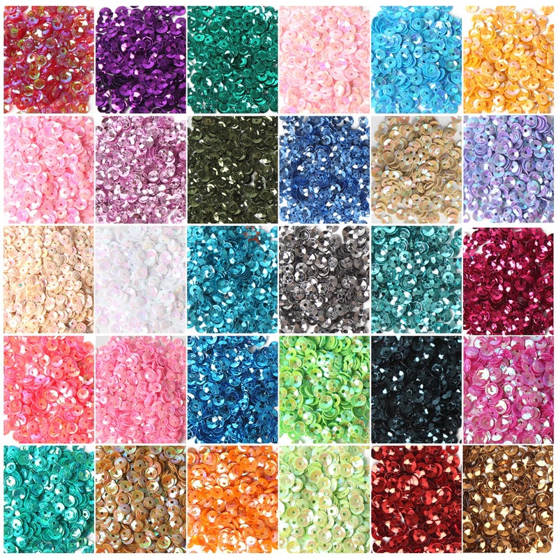 CCINEE 4MM Loose Sequins Bulk 30 Assorted Color 25000PCS Rainbow Round Cup Sequins Embroidery Spangles with Holes for Sewing Craft Nails Decorations Art DIY