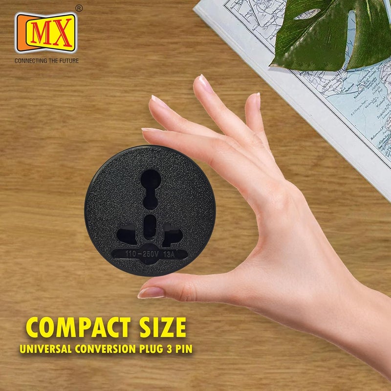MX 3 Pin Round Shape UK Type Flat Pin 13A TypeG Conversion Plug Adapter Travel Plug Black Packof3 - Image 4
