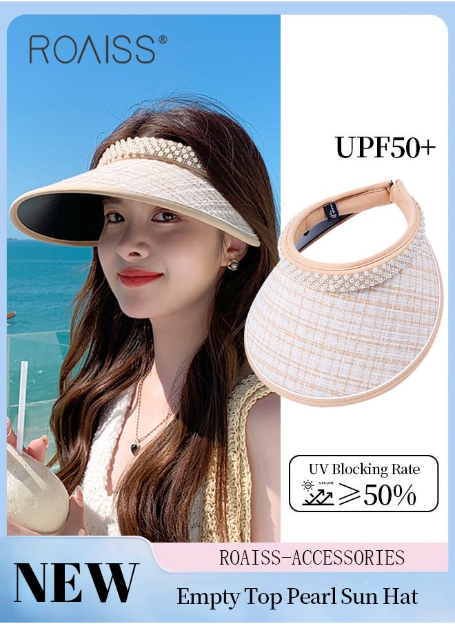 roaiss - Women's Empty Top Pearl Sun Hat, UPF50+ Sun Protection Outdoor Sports Cycling Beach Sun Cap with Thick Windproof Rope, Adjustable Size - Image 1