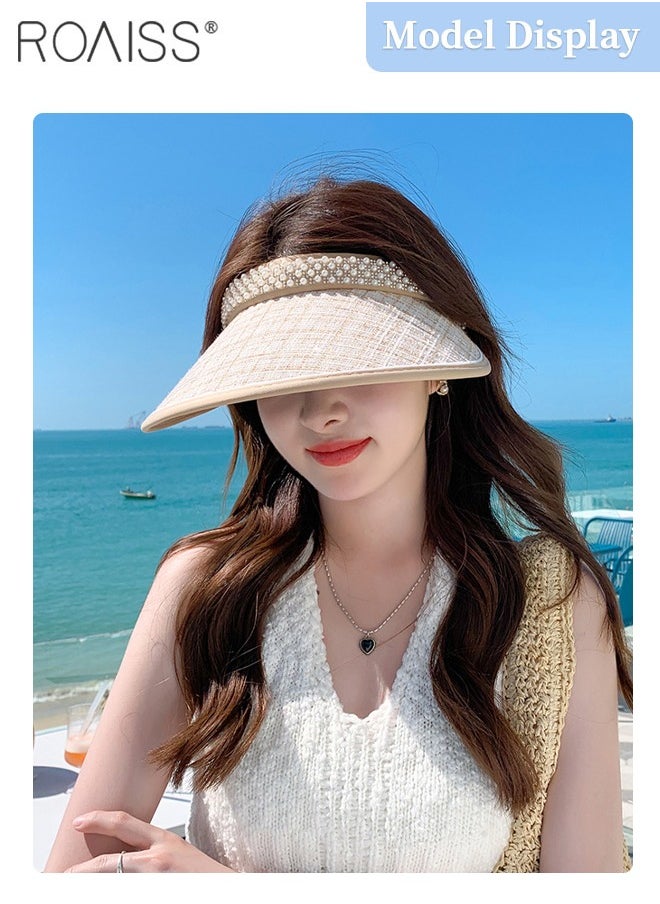 roaiss - Women's Empty Top Pearl Sun Hat, UPF50+ Sun Protection Outdoor Sports Cycling Beach Sun Cap with Thick Windproof Rope, Adjustable Size - Image 1