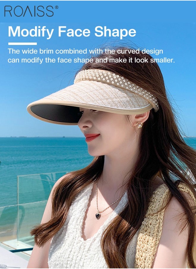 roaiss - Women's Empty Top Pearl Sun Hat, UPF50+ Sun Protection Outdoor Sports Cycling Beach Sun Cap with Thick Windproof Rope, Adjustable Size - Image 1