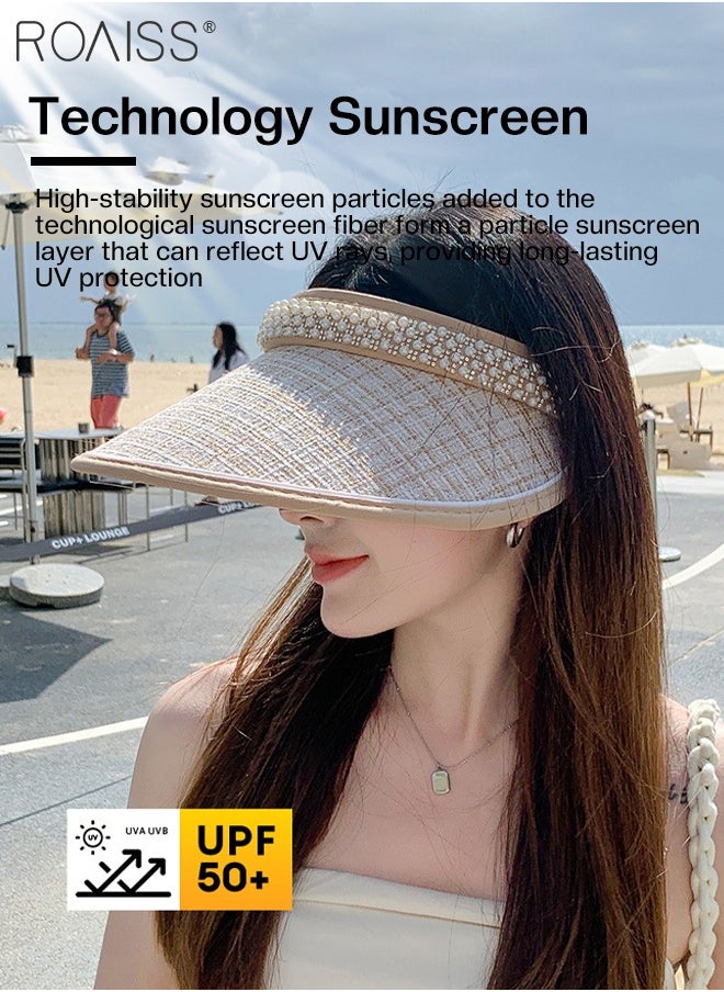 roaiss - Women's Empty Top Pearl Sun Hat, UPF50+ Sun Protection Outdoor Sports Cycling Beach Sun Cap with Thick Windproof Rope, Adjustable Size - Image 1