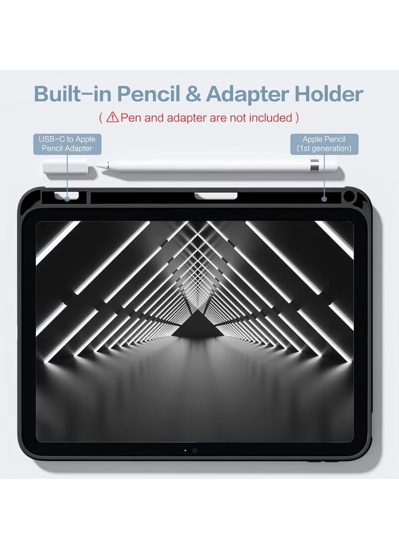 TIGER - Case Compatible with iPad 10th Generation 2022 (10.9 Inch, A2696 A2757 A2777) – Slim Lightweight Protective Cover with Built-in Pencil Holder, Clear Hard Back Shell, Auto Wake/Sleep Function, Shockproof Design, Full Access to Buttons & Ports – Black - Image 1