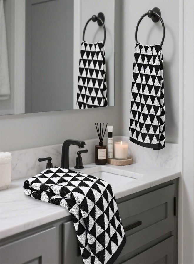 Jacquotha Black Hand Towels for Bathroom & Kitchen (Geometric Triangle), 2 Pack Cotton Quick Dry Towels for Hand Face Hair 13x29 Inches, Modern & Farmhouse - Image 4