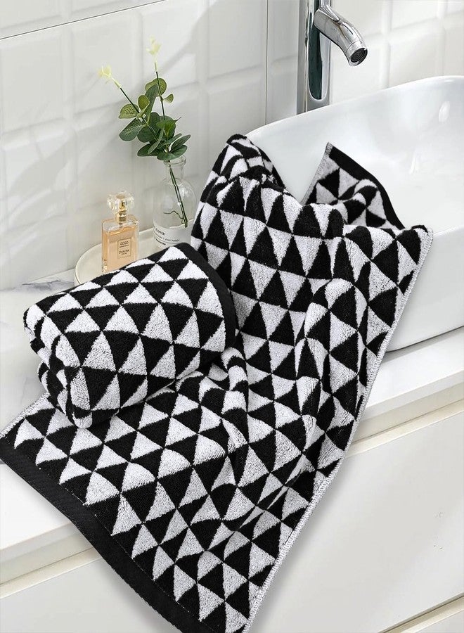Jacquotha Black Hand Towels for Bathroom & Kitchen (Geometric Triangle), 2 Pack Cotton Quick Dry Towels for Hand Face Hair 13x29 Inches, Modern & Farmhouse - Image 3