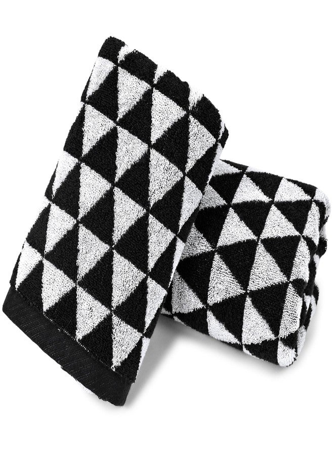 Jacquotha Black Hand Towels for Bathroom & Kitchen (Geometric Triangle), 2 Pack Cotton Quick Dry Towels for Hand Face Hair 13x29 Inches, Modern & Farmhouse - Image 1